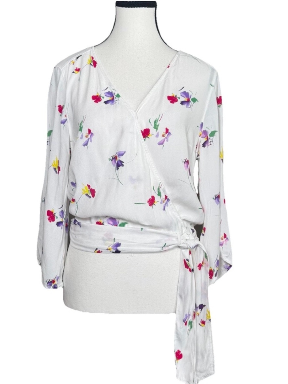 Abercrombie & Fitch Floral Wrap Top Medium White Bell Sleeves Fairy Cottage Boho